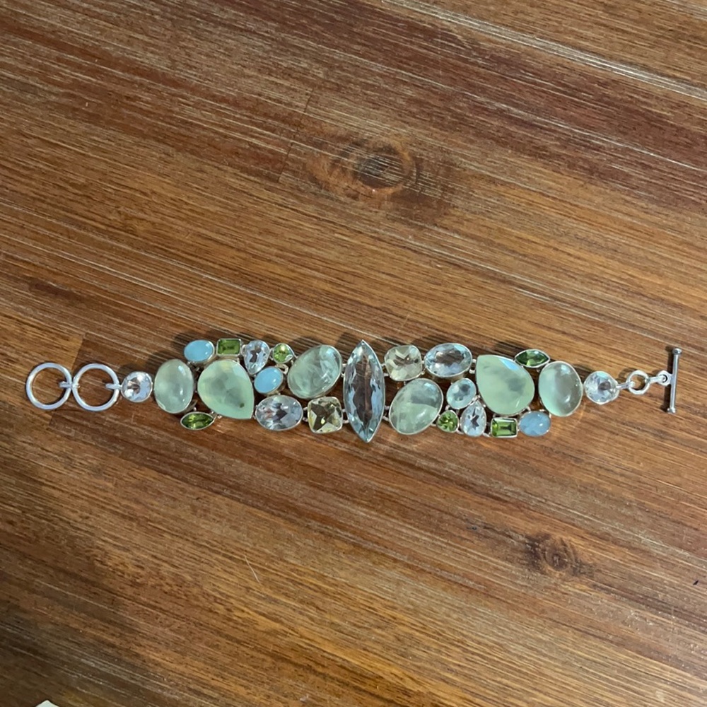 Genuine gemstone sterling silver bracelet